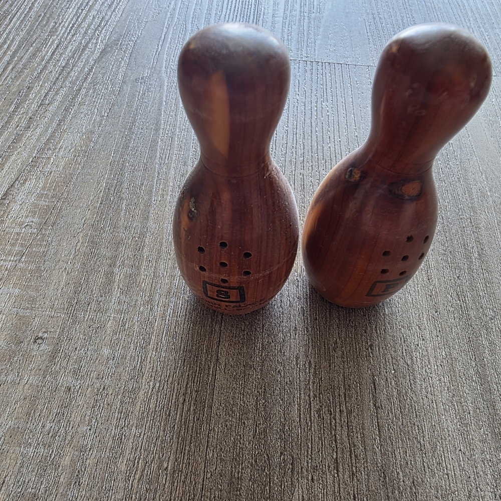 Wooden Bowling Pin Salt and Pepper Shakers